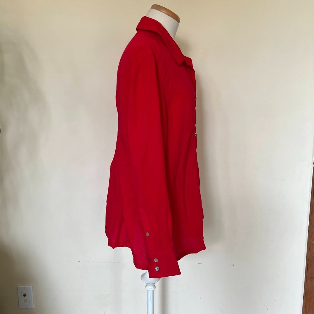 Fridaze Red Linen Button Front Pocketed Tunic Blo… - image 3
